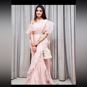 Saree- blush light pink. Prestitched. Includes top and bottom